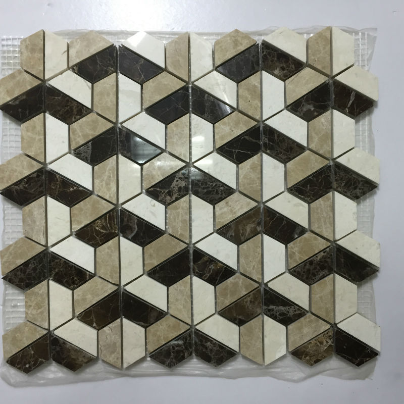 New Design 3D Mosaic Tile,  Dark emperador  Light Emperador  Crema Marfil Mix Mosaic ,  Spanish Marron Dark 