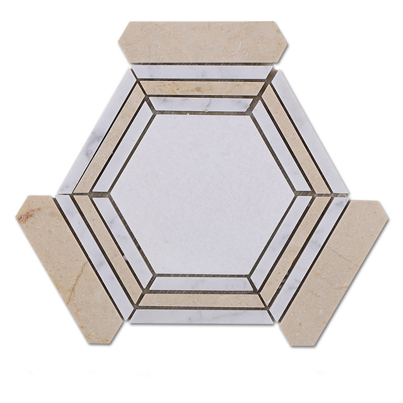 Carrara White Crema Marfil Mix Thassos White Marble Hexagon Mosaic Tile
