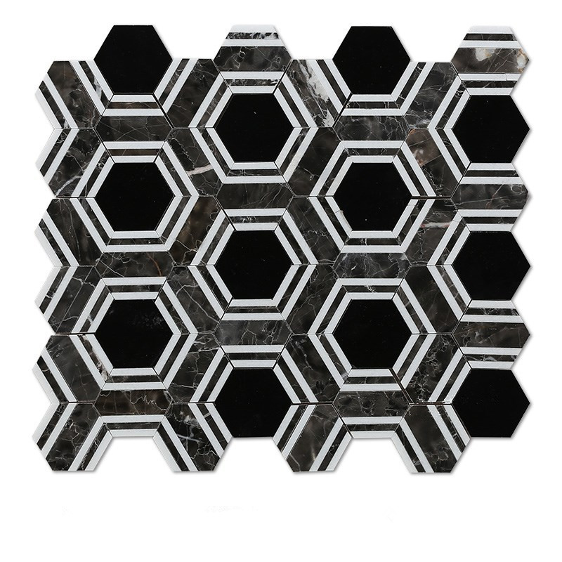 Brown Marble Hexagon Mosaic Tiles   