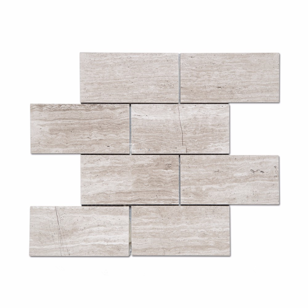 Chinese Wood Grain Grey Marble 3x6 Brick Wall Tile On Mesh