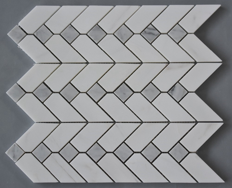 Carrara White Mixed Color Chevron Stone Mosaic Tiles For Floor And Wall