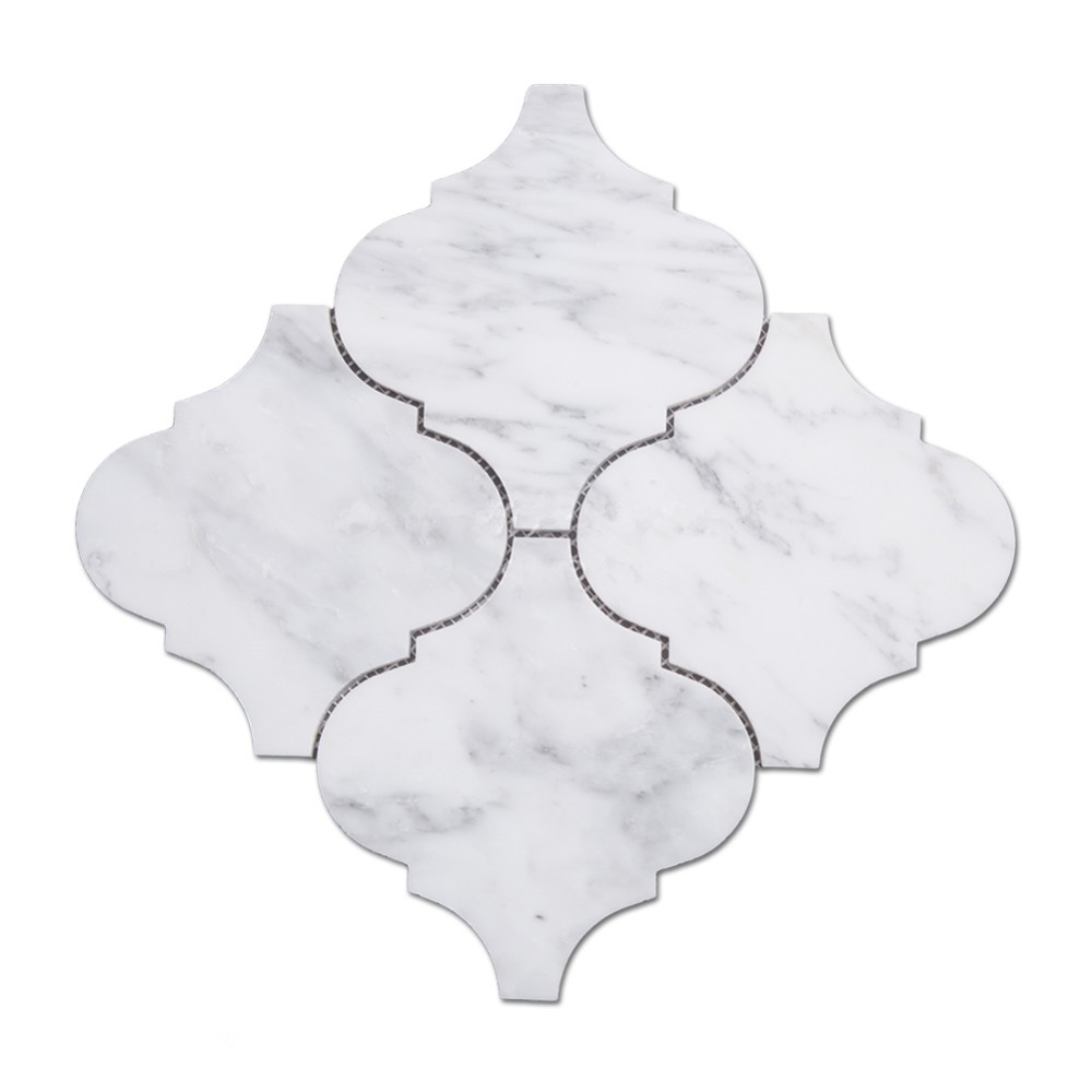 Waterjet Arabesque Design Carrara  White Marble Backsplash Mosaic
