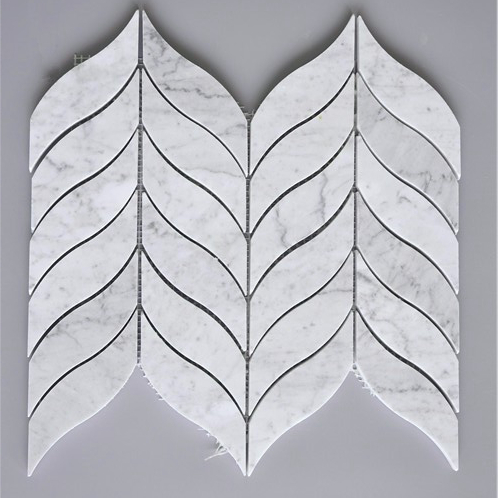 Bianco Carrara White Marble Leaf Mosaic Pattern For Backsplash Tile 