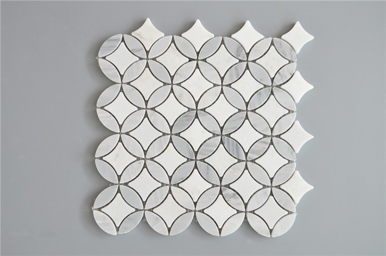 Italy Bianco Carrara White And Thassos White Football Shaped Marble Mosaic Pattern Tile 