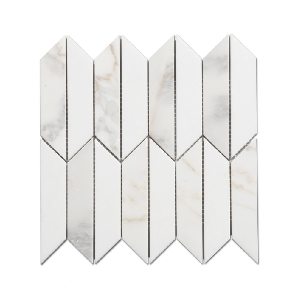 Thassos White Mixed Calacatta Gold Marble Trapezoid Mosaic For Kitchen Wall Tiles 