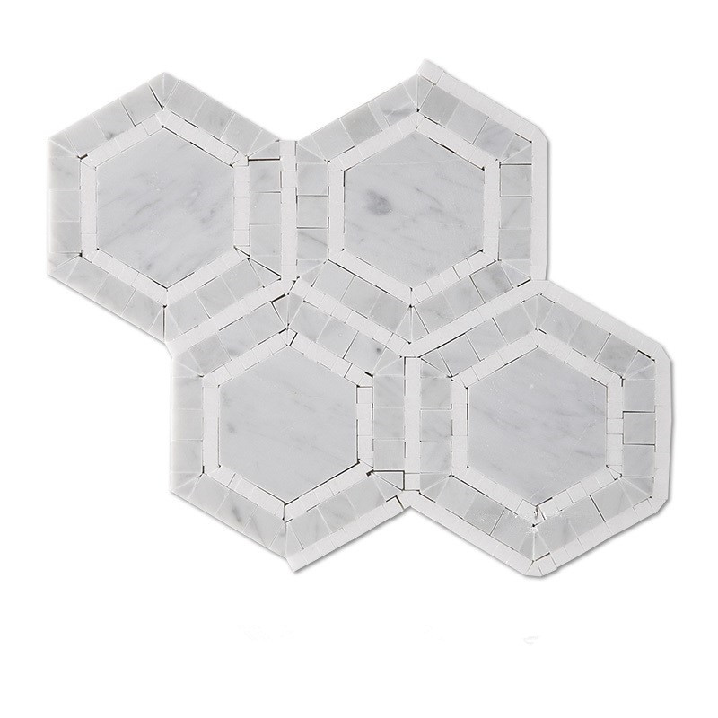 Carrara White And Greece Thassos White Marble Hexagon Floor Mosaic Tiles