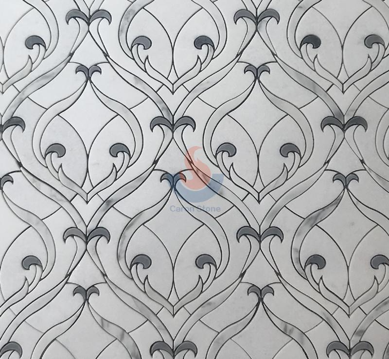 White marble with cuprum waterjet mosaic tile