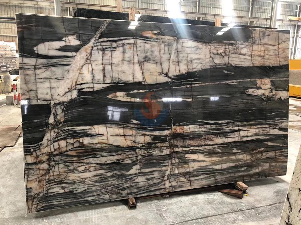 Factory Supply Translucent Brazilian Natural Stone Black Quartzite Big Slabs