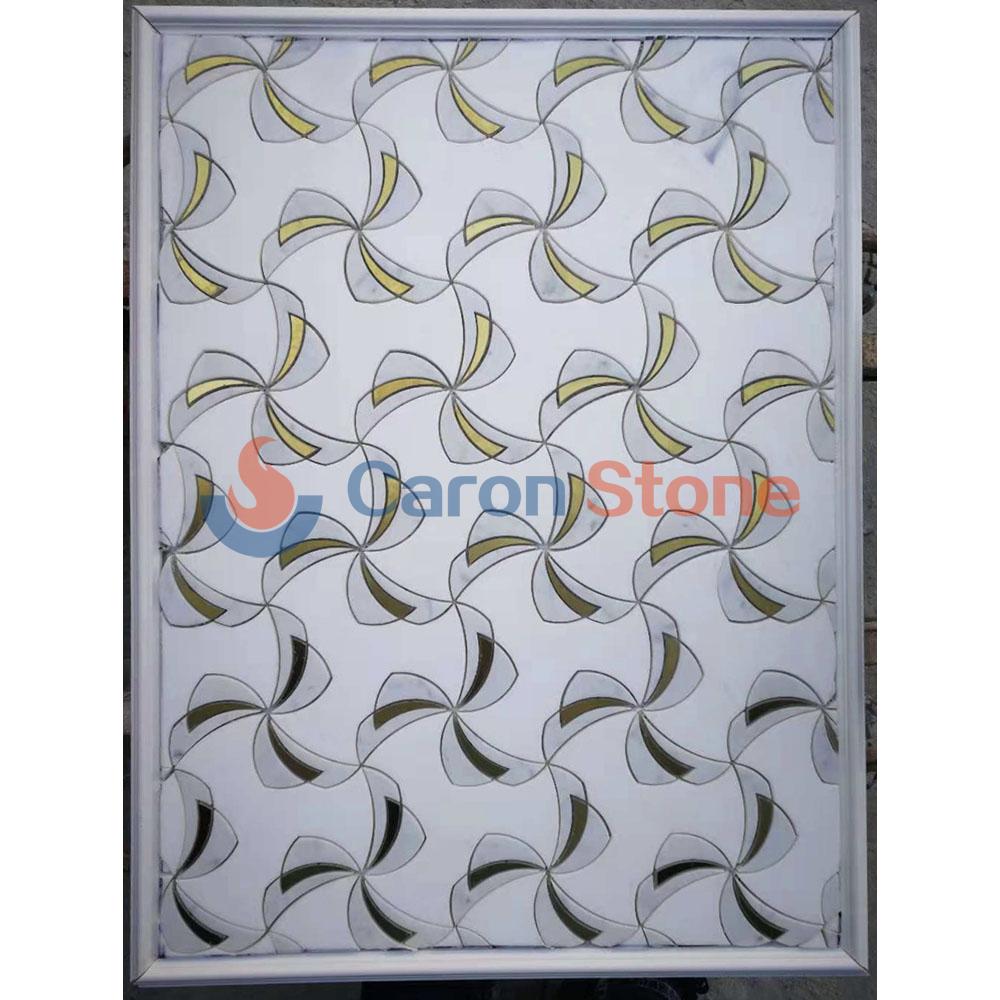 Carrara white and grey marble mosaic with brass