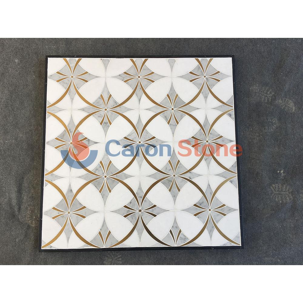 Thassos and Carrara Marble with Genuine Brass inlay mosaic ring tile