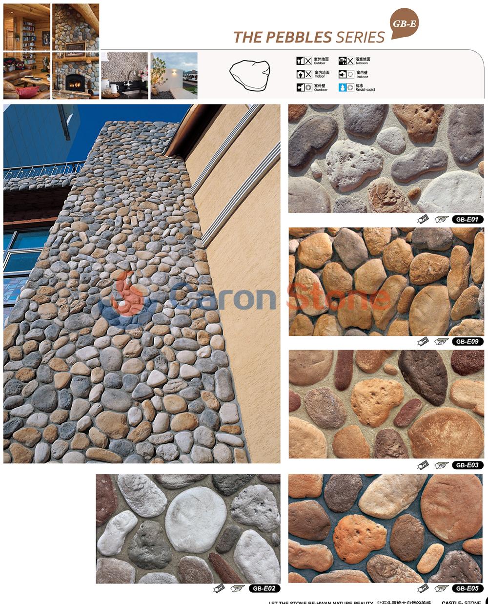 GB-E01 China faux artificial rounded river rock  pebble wall stone 