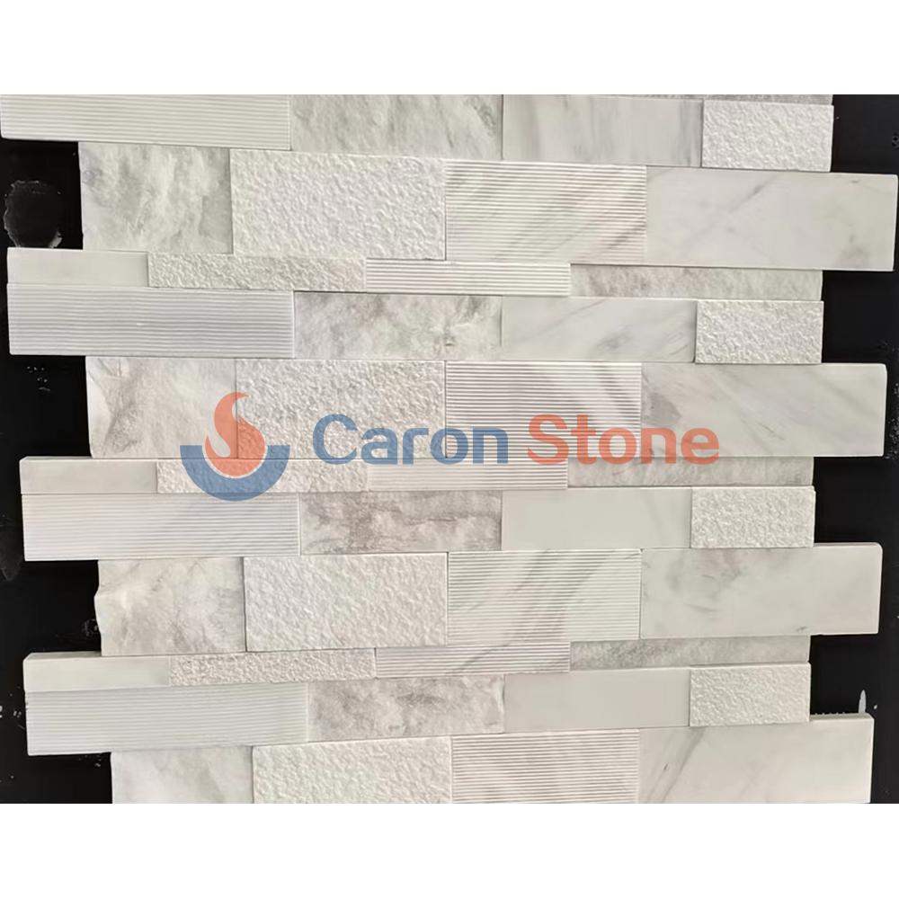 White Volakas cultured stone stacked ledgerstone panel wall cladding stone veneer
